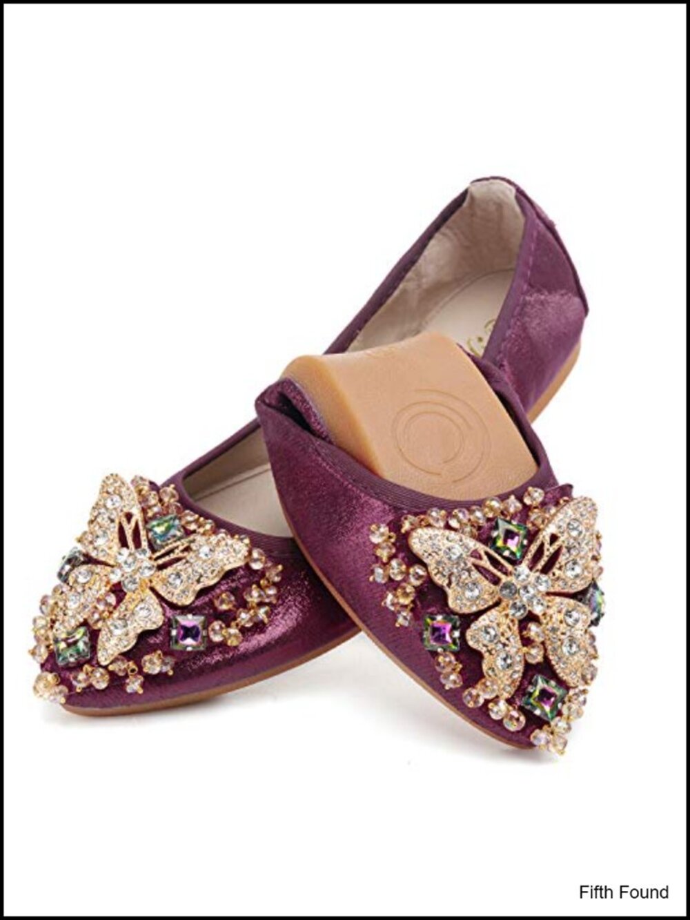 Women's Ballet Flats Foldable Rhinestone Pointed Toe Wedding Shoes Slip On